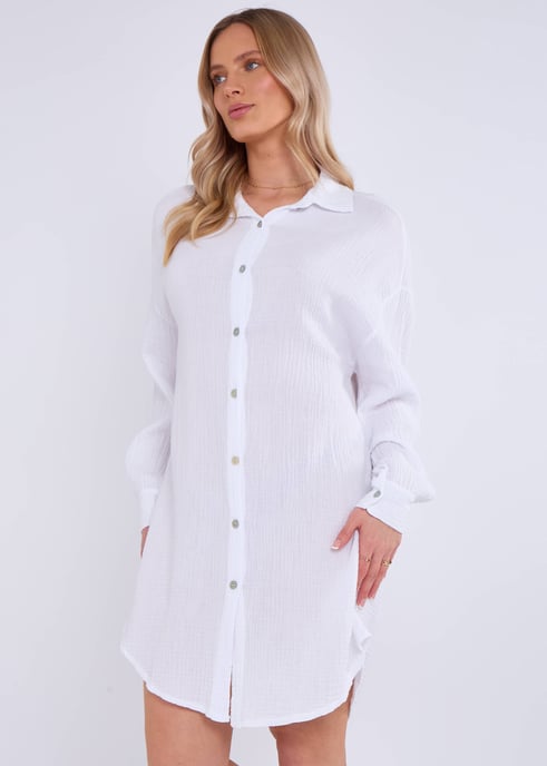 Vit bomullströja med struktur, oversized och lång - Image 3