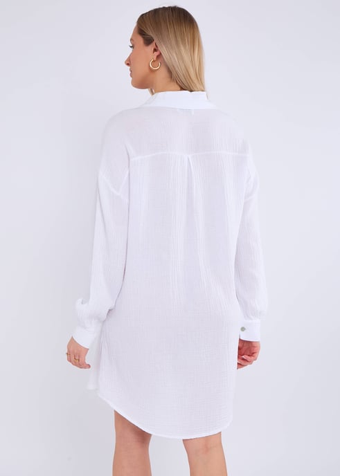 Vit bomullströja med struktur, oversized och lång - Image 4