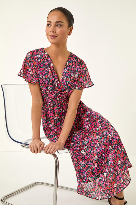 Petite Ditsy Floral Twist Midi Dress - Image 1