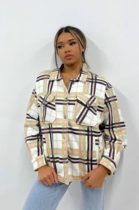 Check Print Fashionable Button Up Pocket - Image 2