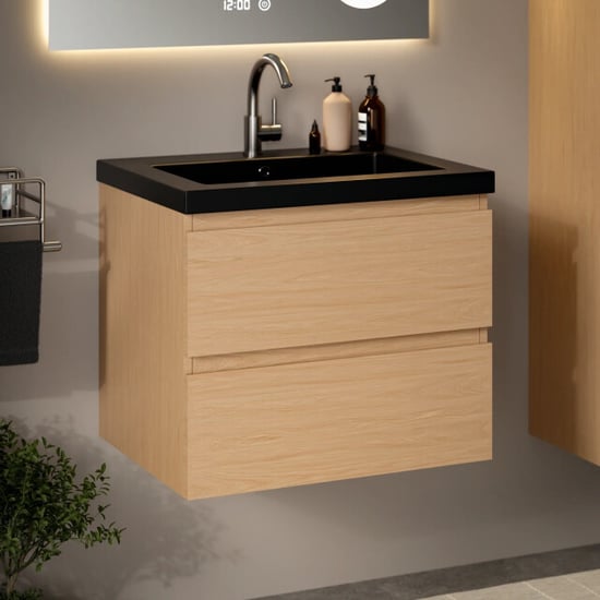 Mirlux Badkamermeubel karo 60cm licht eiken wastafel zwart - Image 1