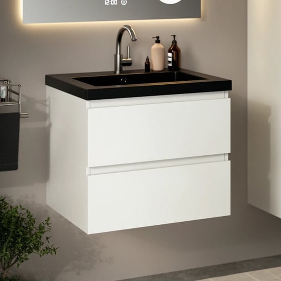 Mirlux Badkamermeubel karo 60cm wit wastafel zwart - Image 1