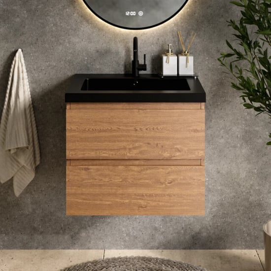 Mirlux Badkamermeubel karo 60cm warm eiken wastafel zwart - Image 2