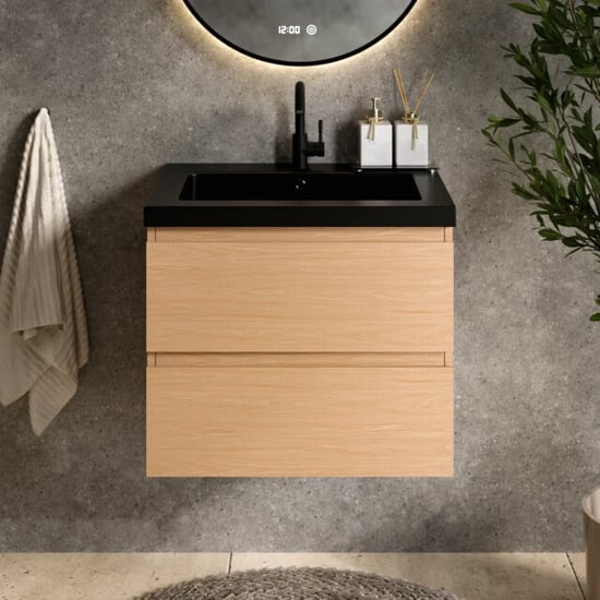 Mirlux Badkamermeubel karo 60cm licht eiken wastafel zwart - Image 5