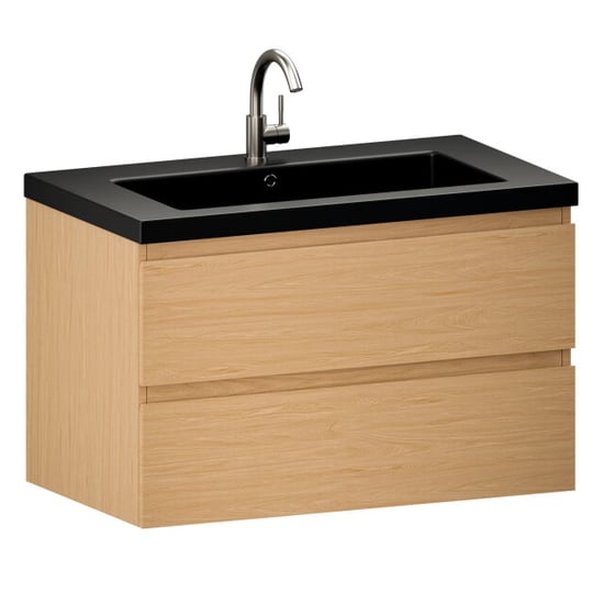 Mirlux Badkamermeubel sova 80cm licht eiken wastafel zwart - Image 2