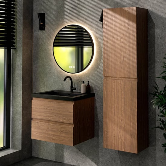 Mirlux Badkamermeubel karo 60cm warm eiken wastafel zwart - Image 3
