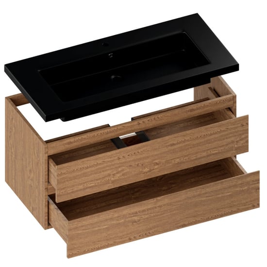 Mirlux Badkamermeubel sena 100cm warm eiken wastafel zwart - Image 3