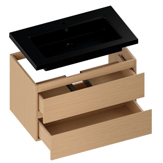 Mirlux Badkamermeubel sova 80cm licht eiken wastafel zwart - Image 3