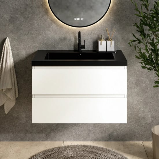 Mirlux Badkamermeubel sova 80cm wit wastafel zwart - Image 2