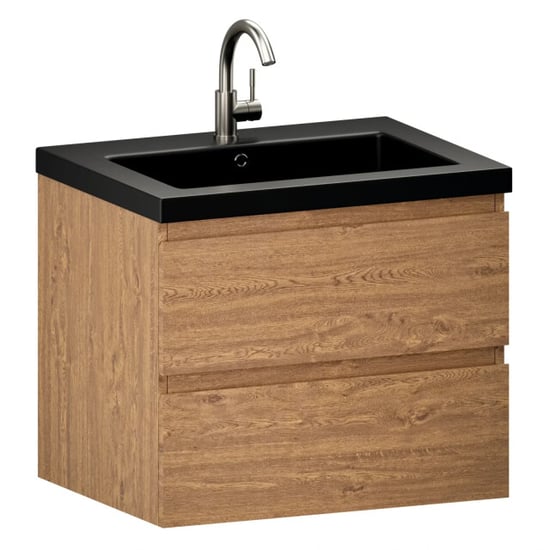 Mirlux Badkamermeubel karo 60cm warm eiken wastafel zwart - Image 4
