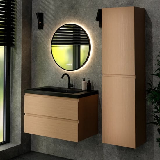 Mirlux Badkamermeubel sova 80cm licht eiken wastafel zwart - Image 6