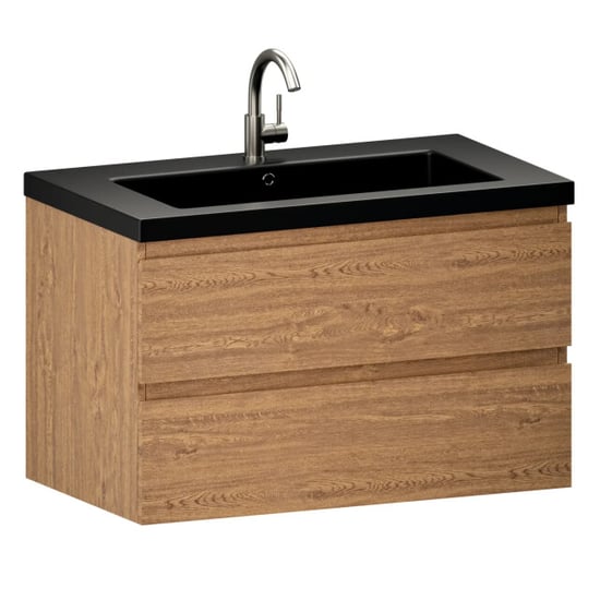 Mirlux Badkamermeubel sova 80cm warm eiken wastafel zwart - Image 5