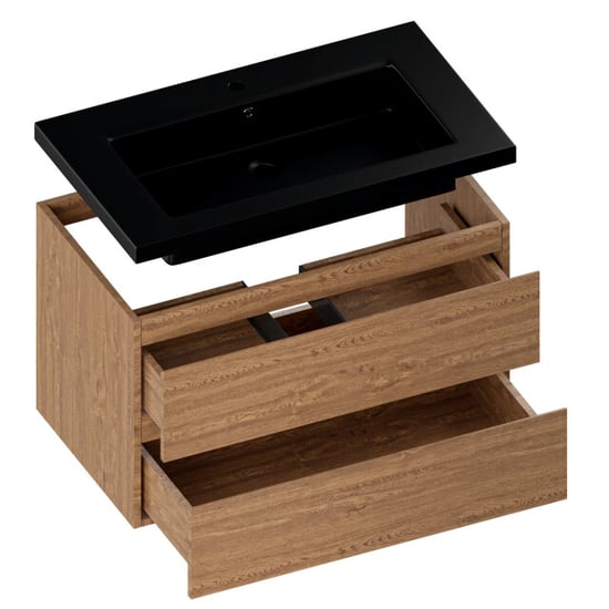 Mirlux Badkamermeubel sova 80cm warm eiken wastafel zwart - Image 6