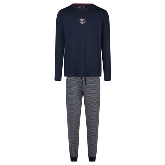 Phil & Co Heren winter pyjama set lang donkerblauw/grijs gestreept - Image 1