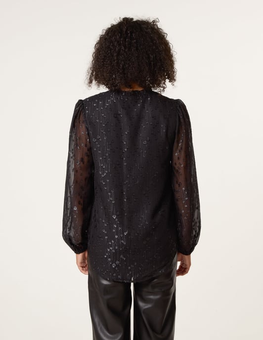 Jacquard Button And Tie Front Blouse - Image 3