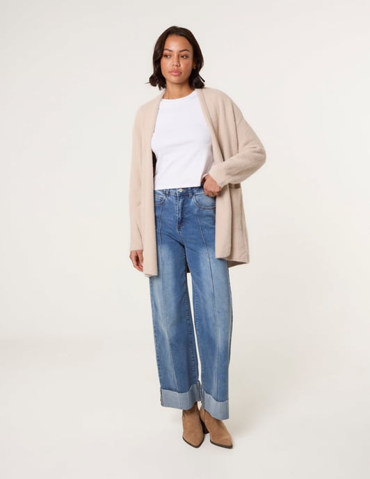 Fluffy Fleece Open Midi Cardigan - Image 1