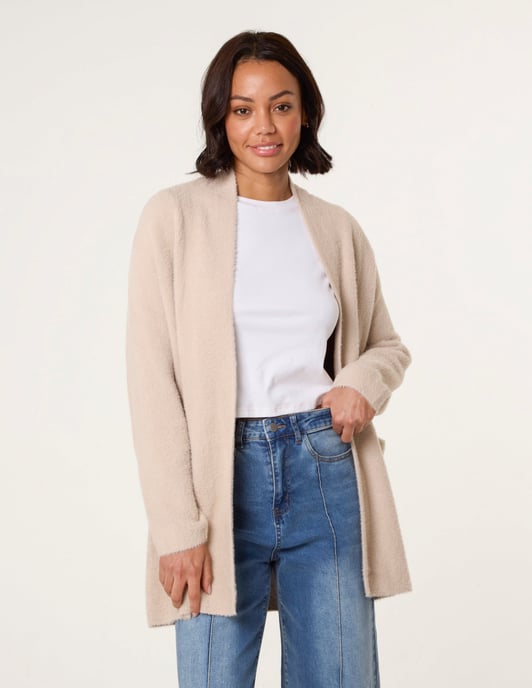 Fluffy Fleece Open Midi Cardigan - Image 2