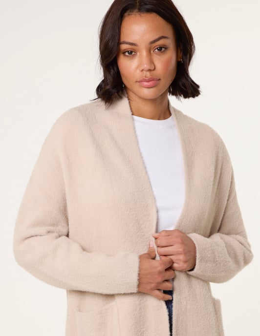 Fluffy Fleece Open Midi Cardigan - Image 3