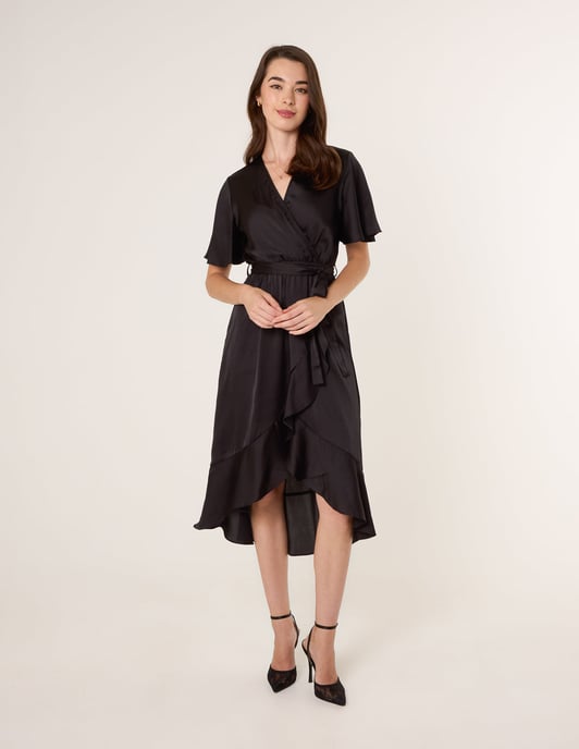 Satin Wrap Frill High To Low Midi Dress - Image 3