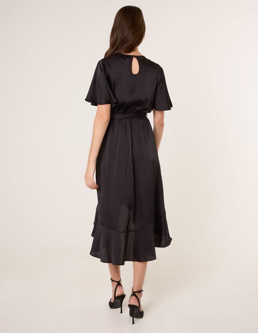 Satin Wrap Frill High To Low Midi Dress - Image 4