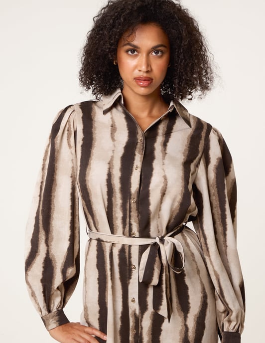 Printed Puff Sleeve Button Through Midi Dress - Image 3