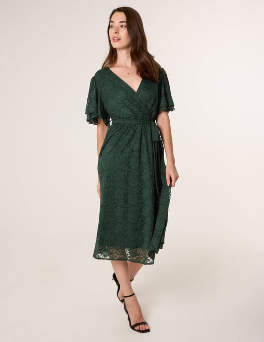 Double Angel Sleeve Lace Midi Dress - Image 1