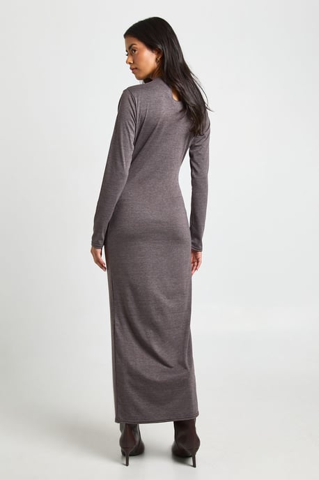 Marl Long Sleeve Tie Waist Midaxi Dress - Image 2