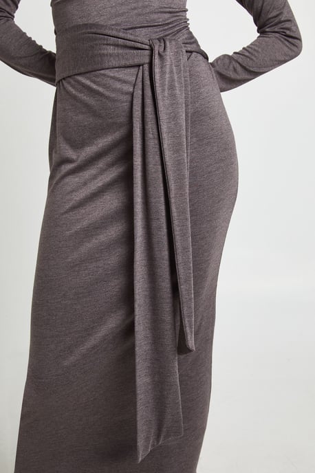 Marl Long Sleeve Tie Waist Midaxi Dress - Image 4
