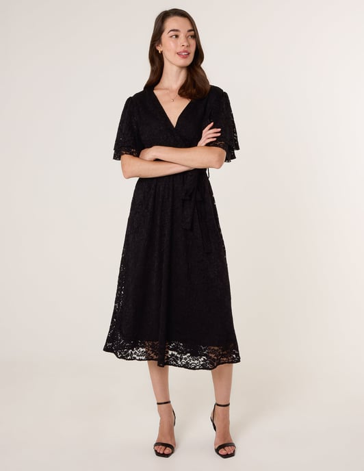 Double Angel Sleeve Lace Midi Dress - Image 1