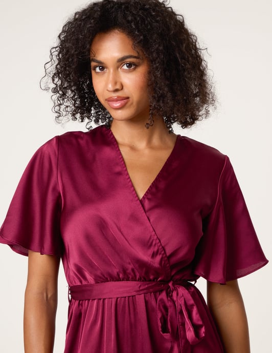 Satin Wrap Frill High To Low Midi Dress - Image 3