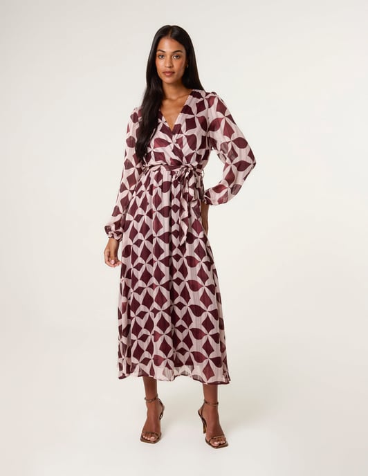 Geometric Metallic Wrap Maxi Dress - Image 3