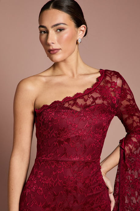 One Shoulder Cap Detail Lace Maxi Dress - Image 2