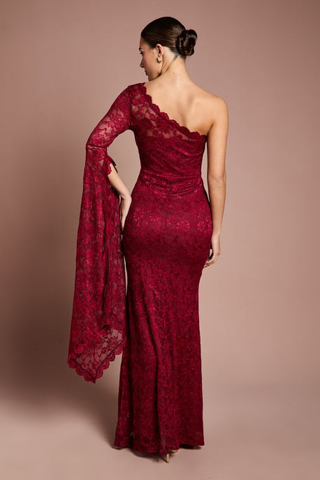 One Shoulder Cap Detail Lace Maxi Dress - Image 3