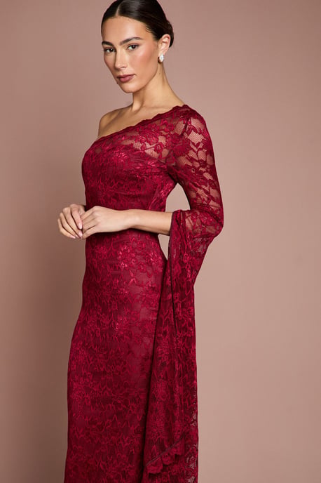 One Shoulder Cap Detail Lace Maxi Dress - Image 4