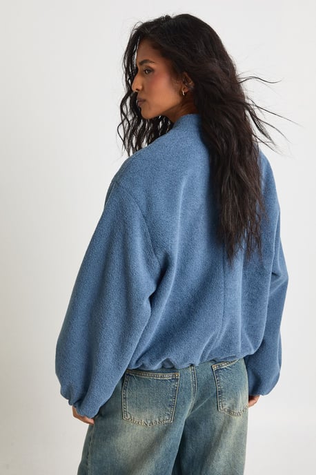 Balloon Sleeve Wool Look Bomber Jacket - Image 2