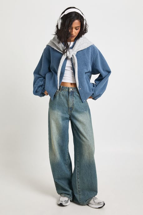 Balloon Sleeve Wool Look Bomber Jacket - Image 3