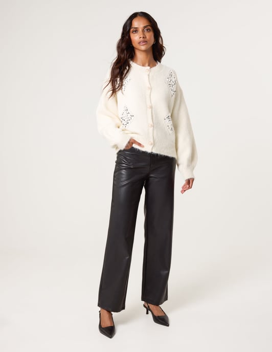 Diamante Sequin Brochure Button Front Cardigan - Image 2