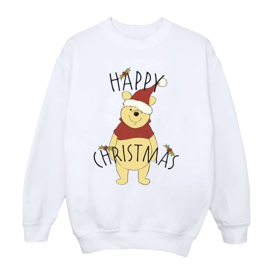 Disney Dam/Tjej Winnie The Pooh Happy Christmas Holly Sweatshirt (Vit) - Image 1
