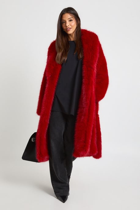 Maxi Belted Faux Fur Coat - Image 3