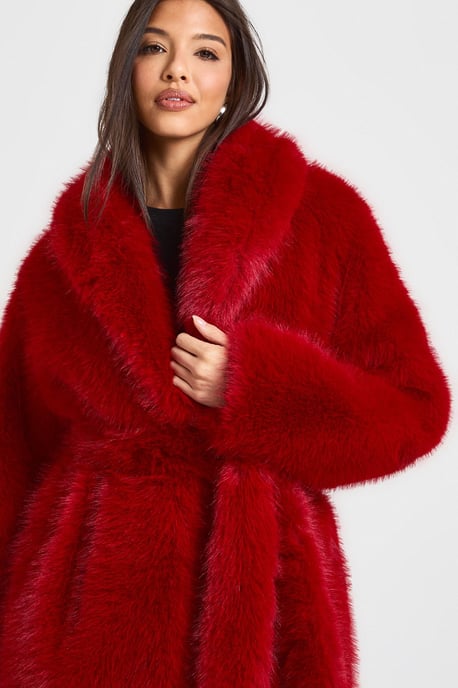 Maxi Belted Faux Fur Coat - Image 4