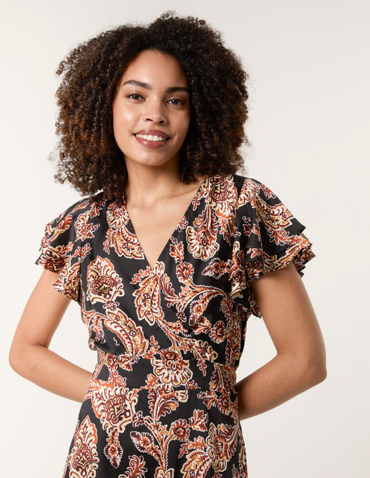 Paisley Frill Sleeve Mini Dress - Image 3