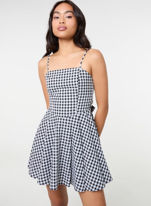Bow Back Gingham Mini Dress - Image 1