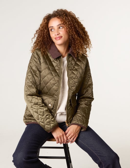 Diamond Quilted Cord Collar Coat - Image 1