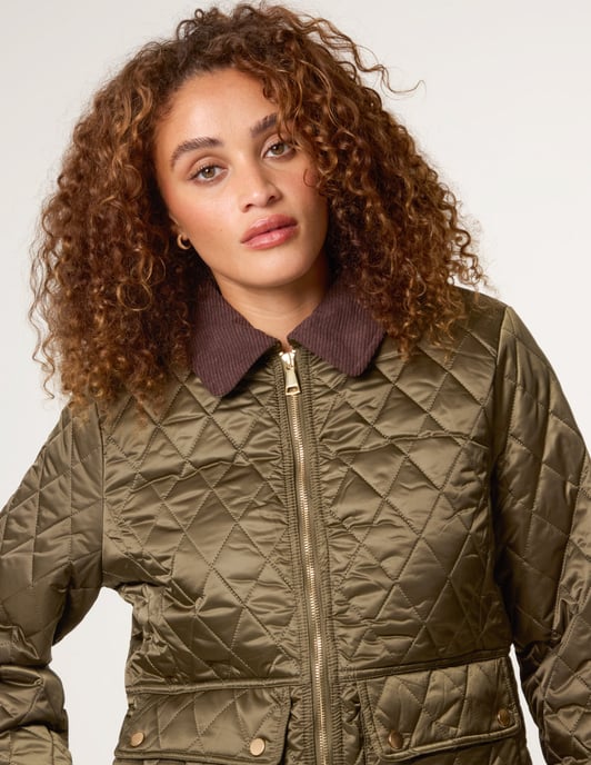 Diamond Quilted Cord Collar Coat - Image 2