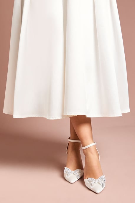 Bridal Poppy Satin Diamante Butterfly Trim Pointed High Stiletto Heel Court Shoes - Image 3