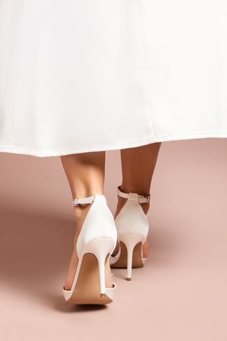 Bridal Poppy Satin Diamante Butterfly Trim Pointed High Stiletto Heel Court Shoes - Image 4