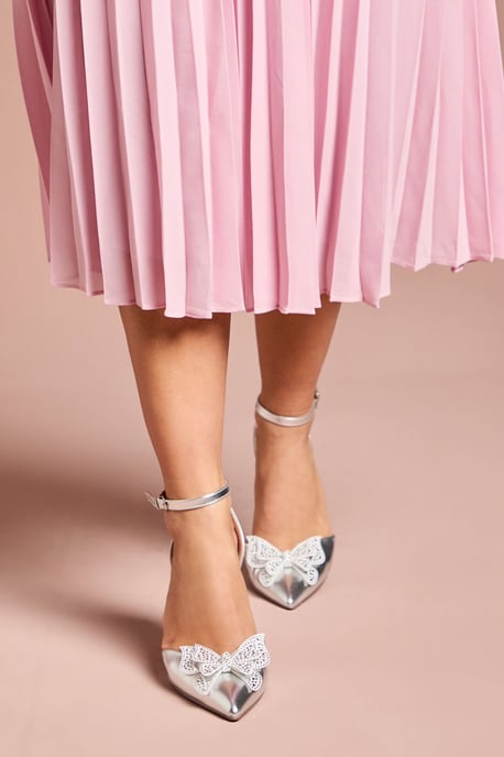 Poppy Satin Diamante Butterfly Trim Pointed High Stiletto Heel Court Shoes - Image 2