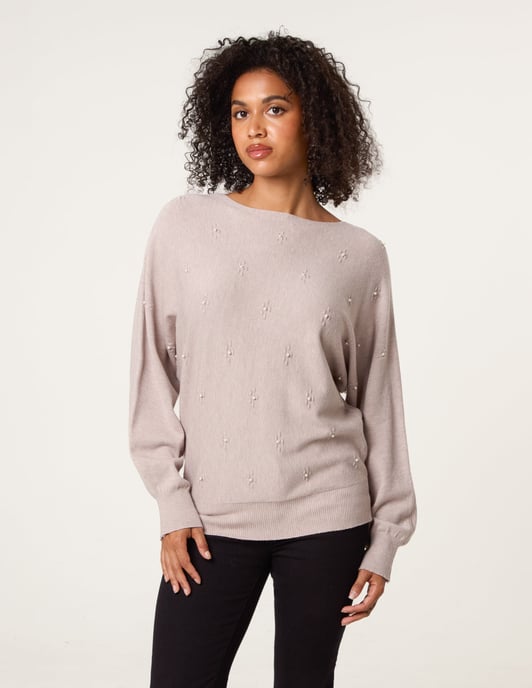 Pearl Flower Detailed Soft Touch Jumper - Image 1