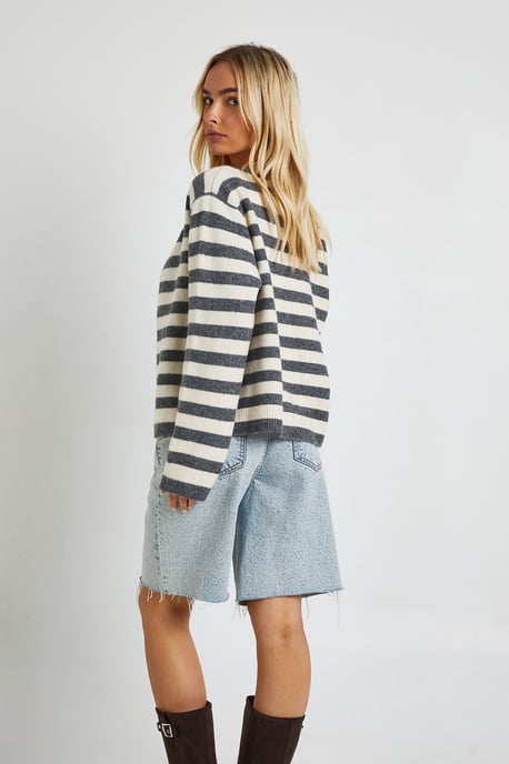 Super Soft Striped Knitted Boxy Fit Cardigan and Knitted Crop Top 2 Piece Set - Image 2