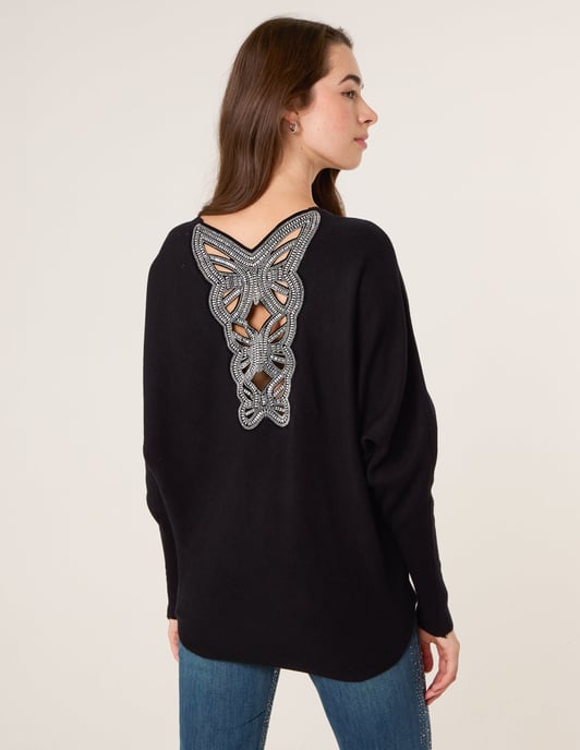 Batwing Jumper With Back Diamante Detailing - Image 1